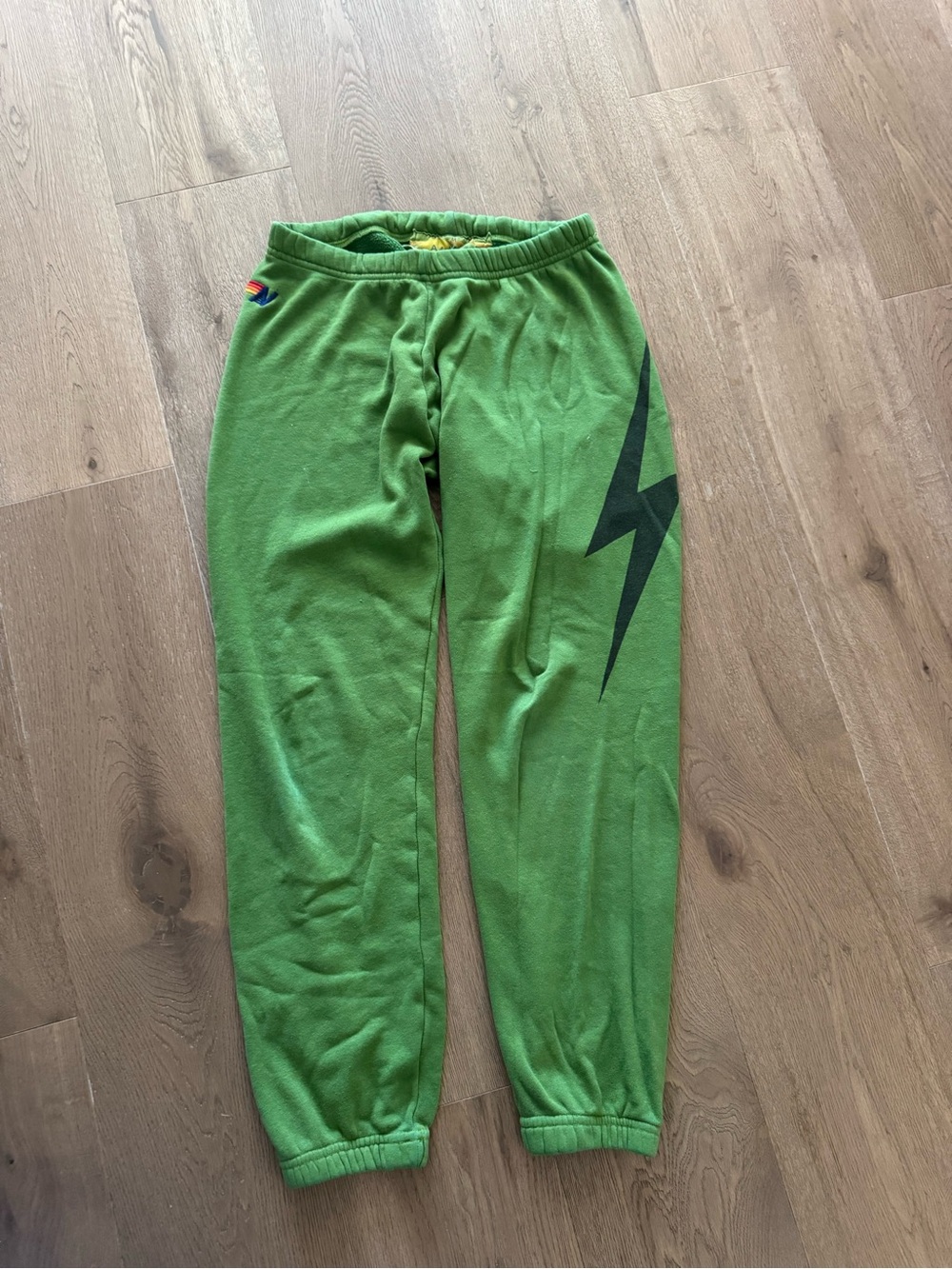 Aviator Nation Green Sweatpants with Black Lightning